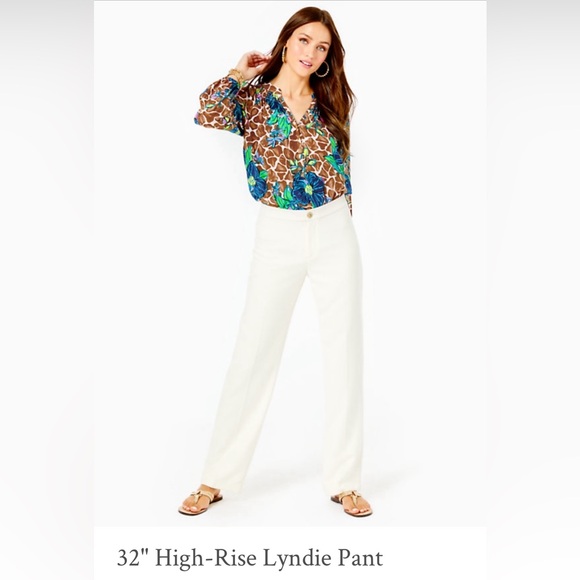 NWT $198 Lilly Pulitzer Lyndie High Rise 32" Coconut Pants Winter White Size 8 - Picture 1 of 13